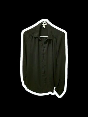 Sheer Light-weight Black Button Down Office Goth Top